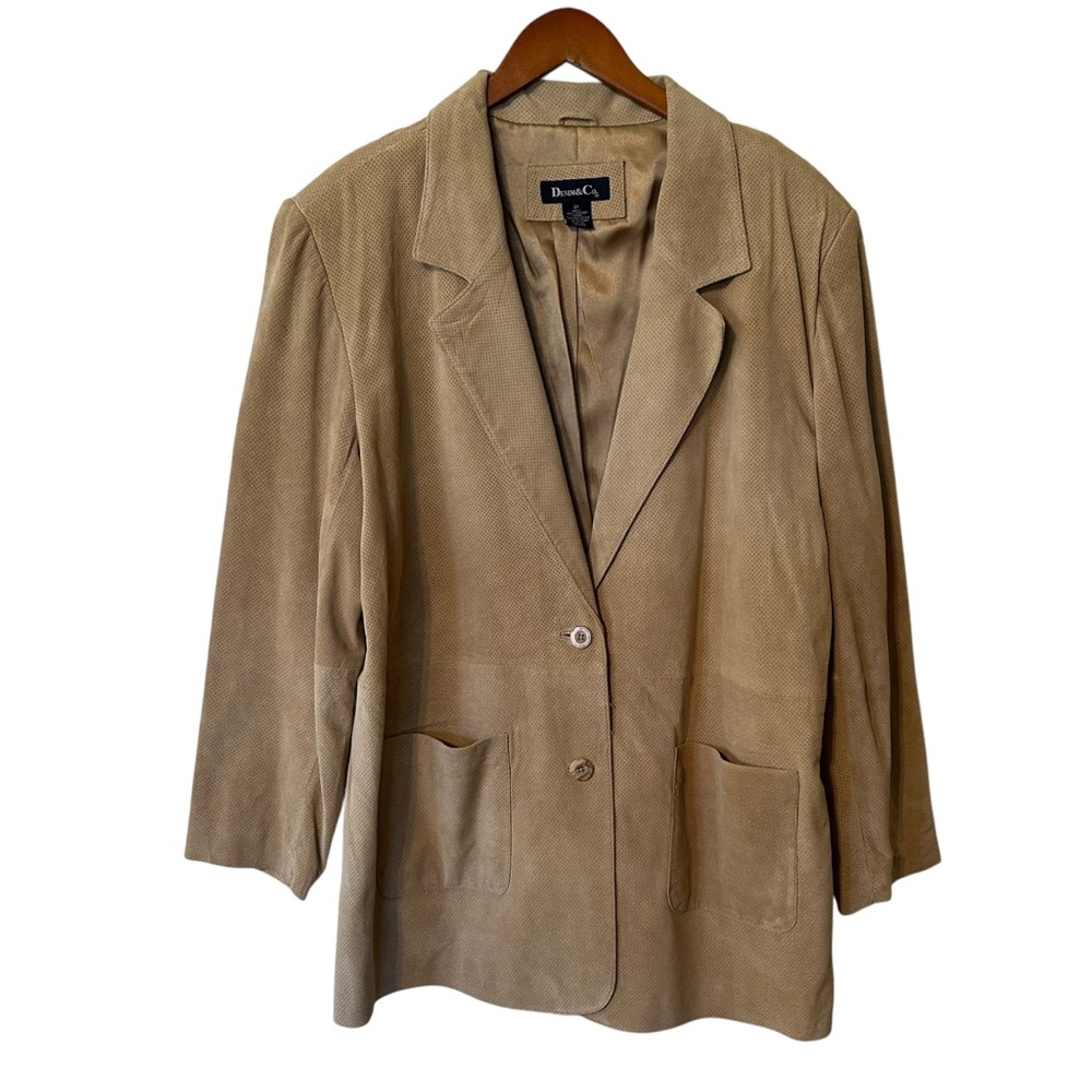 Denim & Co Vintage Tan Leatherher Perforated Button Front Jacket Womens 2X